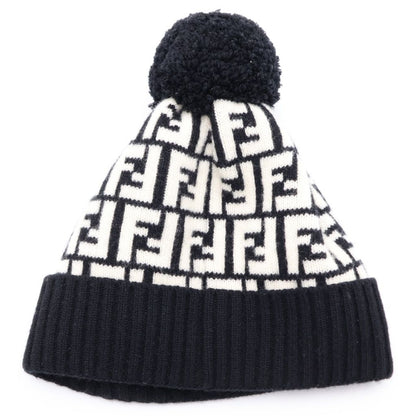 Fendi Zucca Pattern Pom Knit Cap Hat Black White — view 2