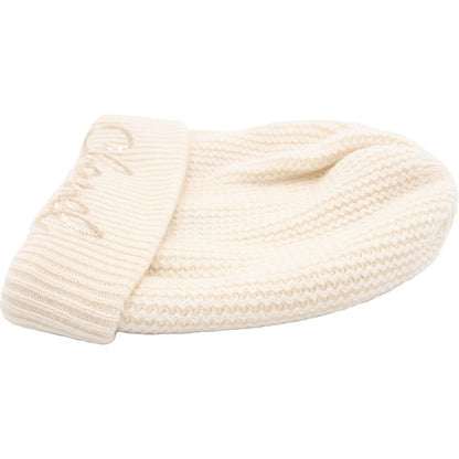 Chanel Logo Motif Cashmere Knit Cap Hat White — view 3