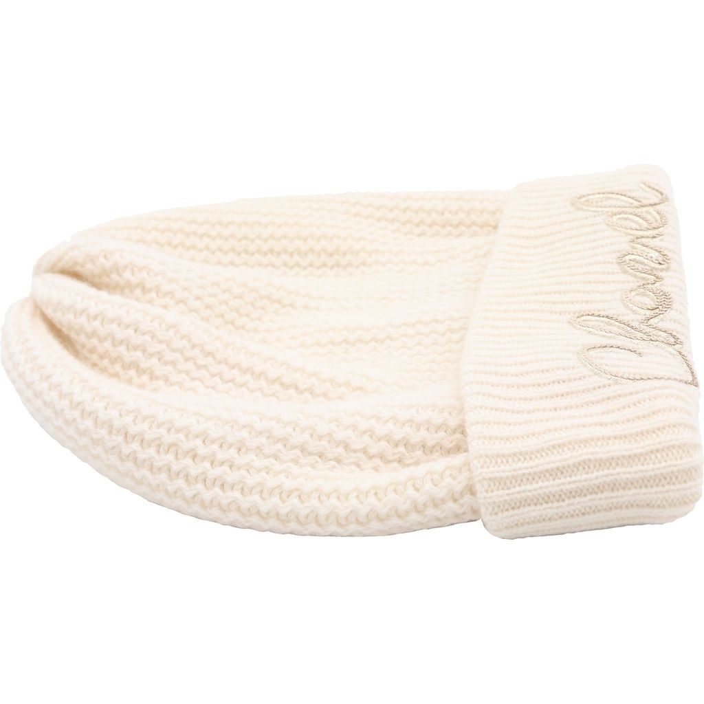 Chanel Logo Motif Cashmere Knit Cap Hat White — view 4