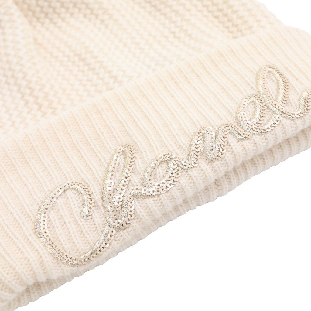 Chanel Logo Motif Cashmere Knit Cap Hat White — view 5