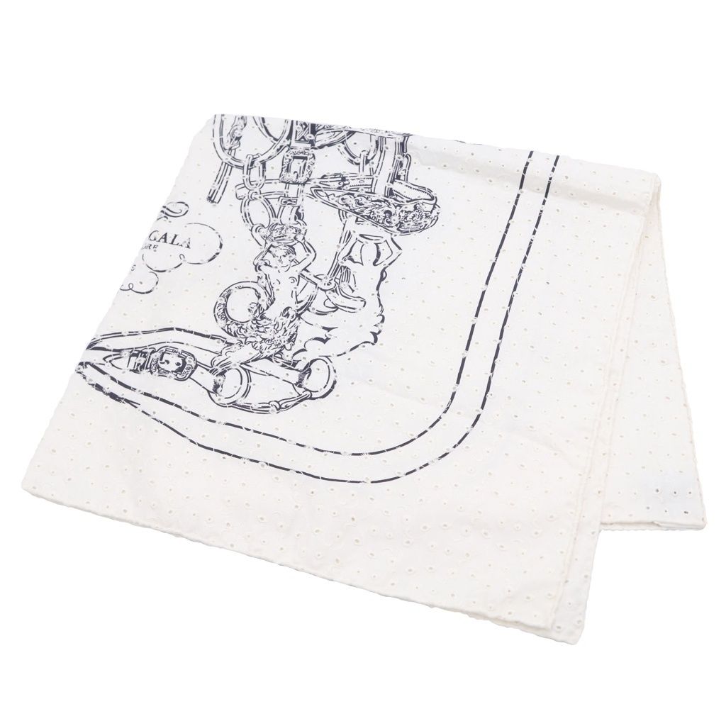 Hermes Carre 70 Brid Shu Silk Scarf White