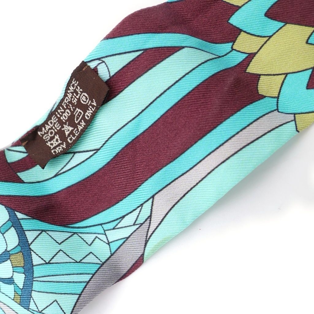 Hermes Les Flots du Cheval Twilly Scarf Green Multicolor — view 4