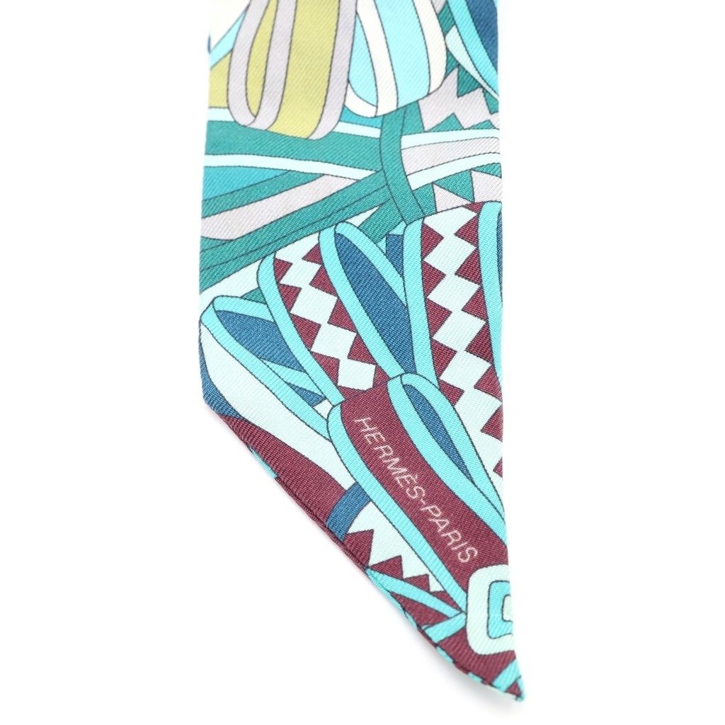 Hermes Les Flots du Cheval Twilly Scarf Green Multicolor — view 2