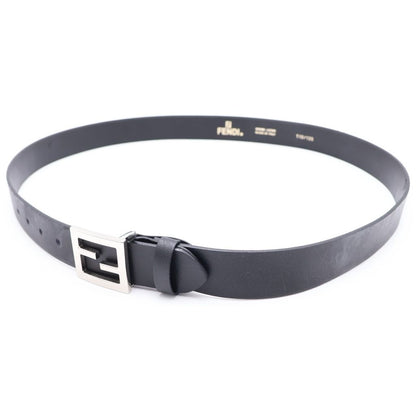Fendi FF Logo Leather Belt Silver Buckle Black