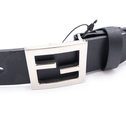 Fendi FF Logo Leather Belt Silver Buckle Black — view 4