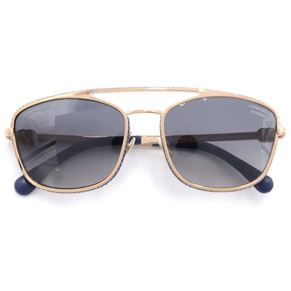 Chanel CC Logo Calfskin Denim Sunglasses Eyewe 56 18 Gold Blue Eyewear