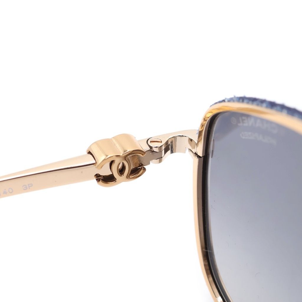 Chanel CC Logo Calfskin Denim Sunglasses Eyewe 56 18 Gold Blue Eyewear — view 4