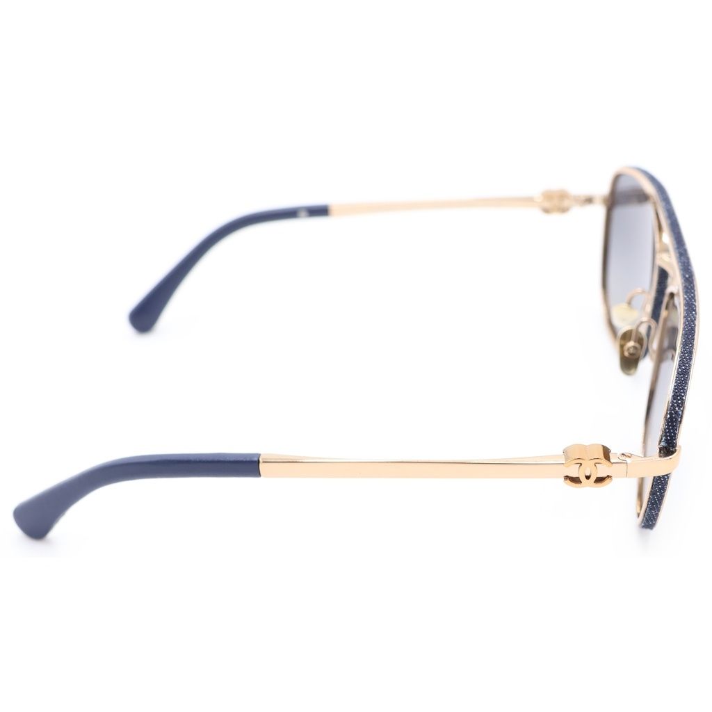 Chanel CC Logo Calfskin Denim Sunglasses Eyewe 56 18 Gold Blue Eyewear — view 3