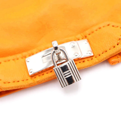 Hermes Kelly Buckle Cadena Lambskin Leather Gloves Silver Orange — view 5