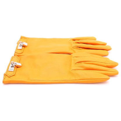 Hermes Kelly Buckle Cadena Lambskin Leather Gloves Silver Orange — view 3
