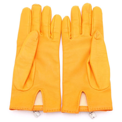 Hermes Kelly Buckle Cadena Lambskin Leather Gloves Silver Orange — view 2