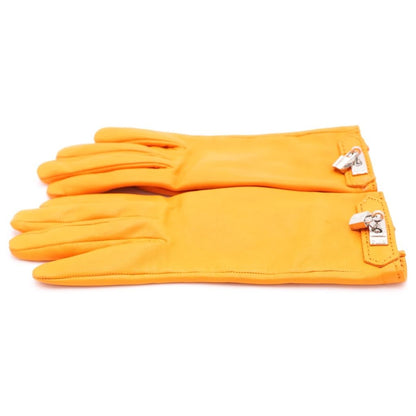 Hermes Kelly Buckle Cadena Lambskin Leather Gloves Silver Orange — view 4