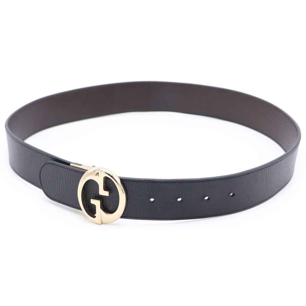Gucci GG Buckle Riba Bull Leather Belt Black Brown