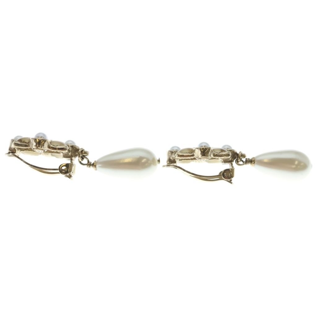 Chanel CC Logo Faux Pearl Drop Earrings Gold — view 4