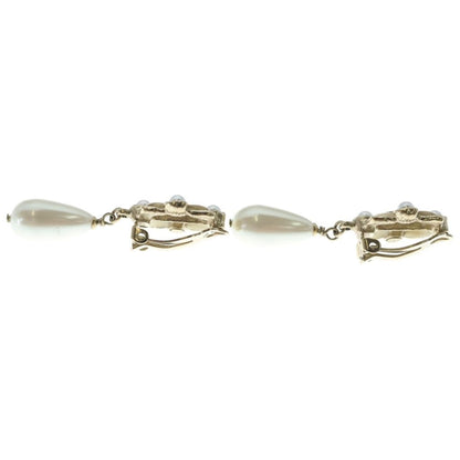 Chanel CC Logo Faux Pearl Drop Earrings Gold — view 3