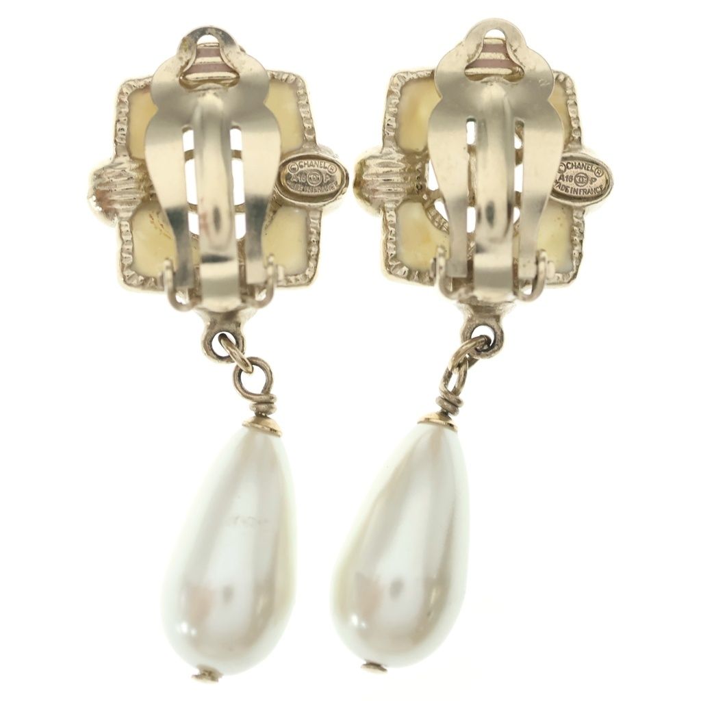 Chanel CC Logo Faux Pearl Drop Earrings Gold — view 2