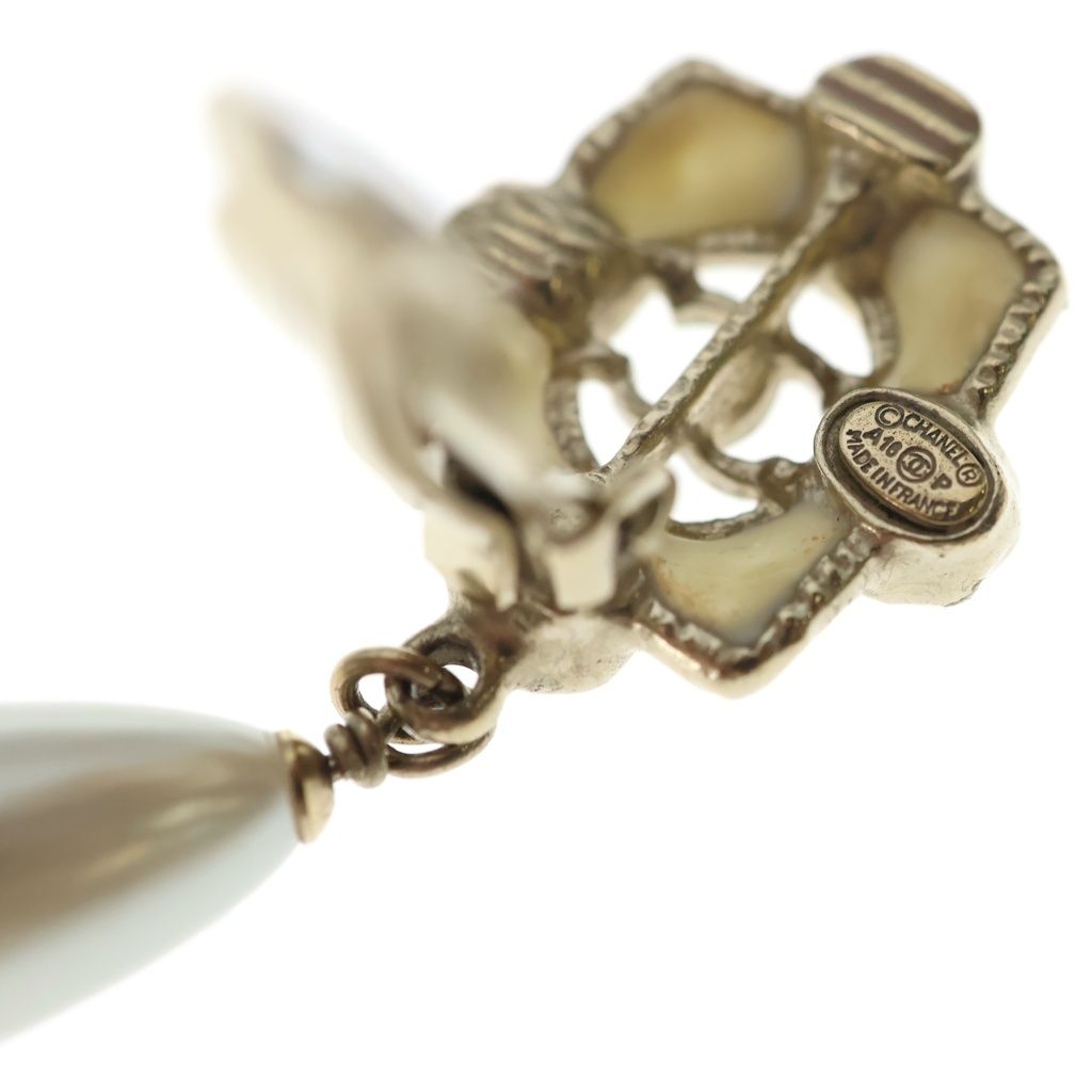 Chanel CC Logo Faux Pearl Drop Earrings Gold — view 6