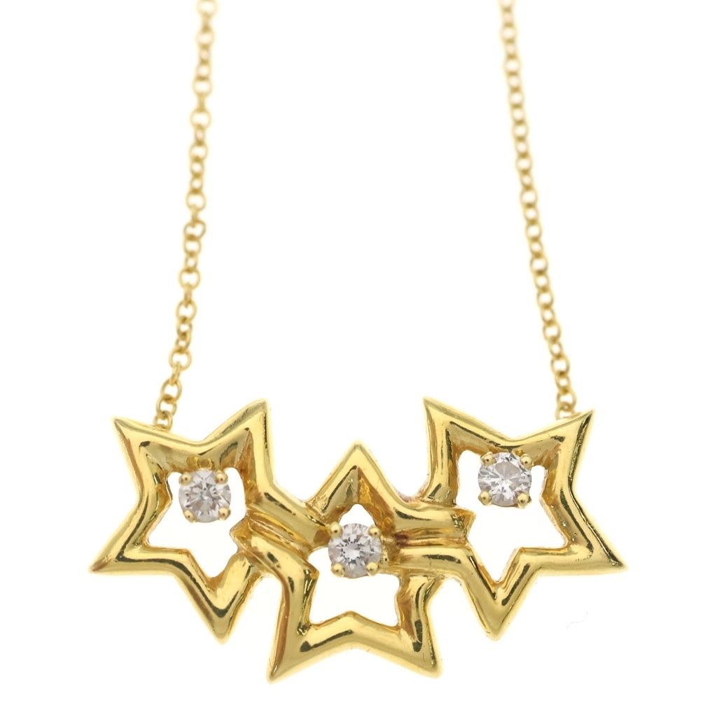 Tiffany & Co Triplestar Diamond 18K Yellow Gold Necklace — view 3