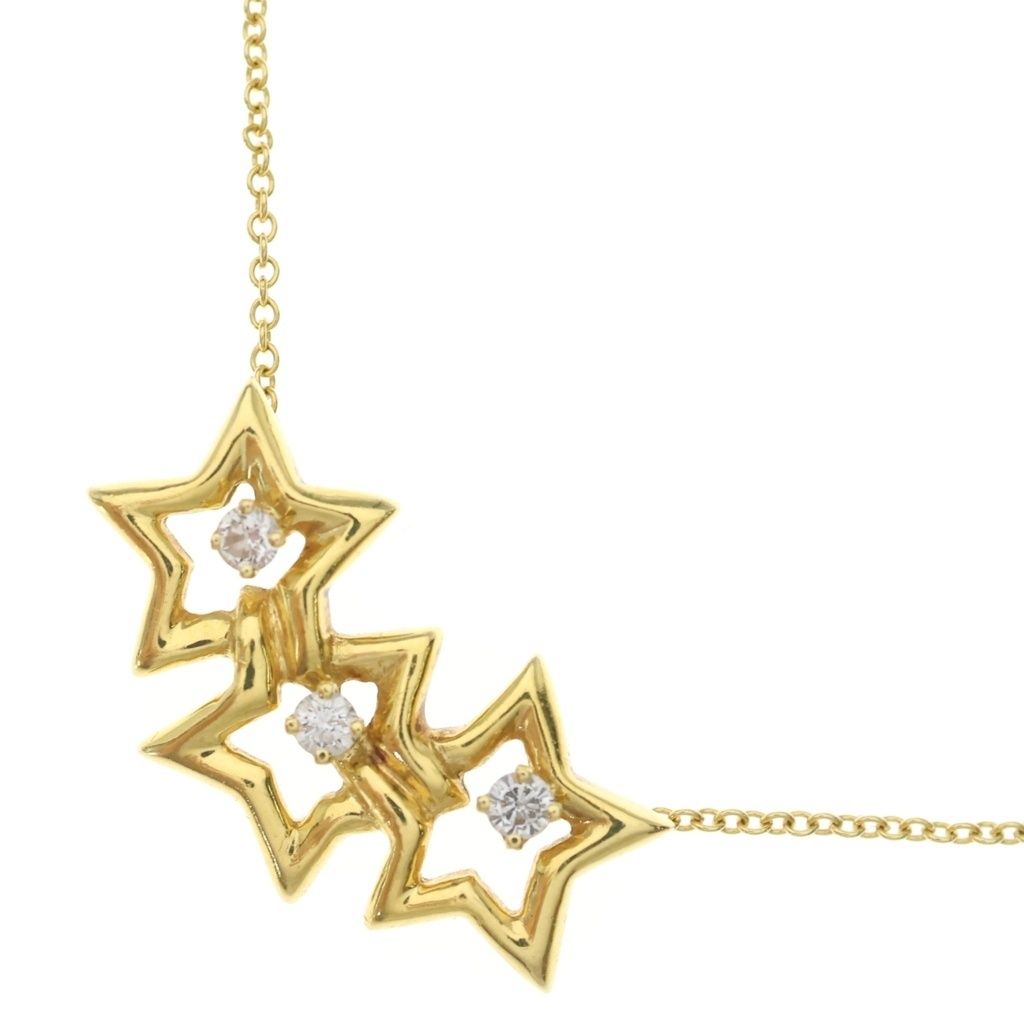 Tiffany & Co Triplestar Diamond 18K Yellow Gold Necklace