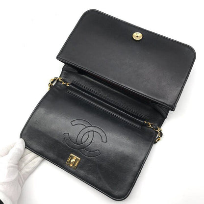Chanel CC Logo Quilted Push Lock Chain Shoulder Bag Leather Black — view 8