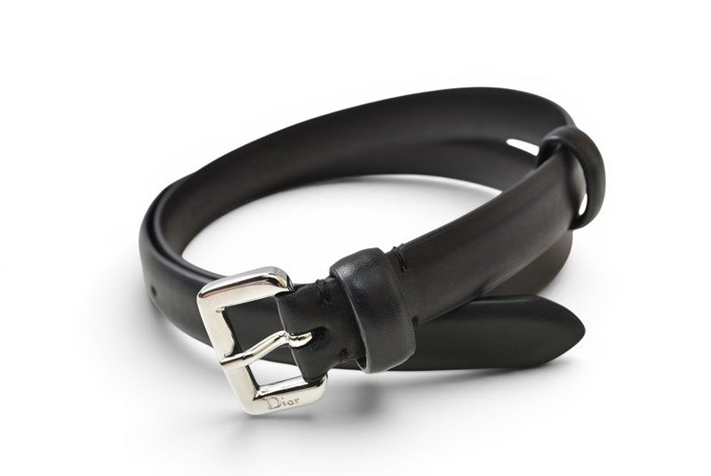 Dior Belt Leather Black Silver Business