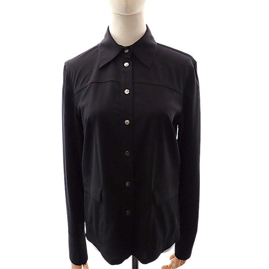 Gucci Shirt Blouse 40 Long Sleeve Wool Nylon Black Silver All Year All Seasons