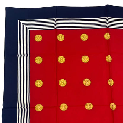 Chanel Scarf Silk CC Logo Gold Coin Pattern Red Multicolor — view 2