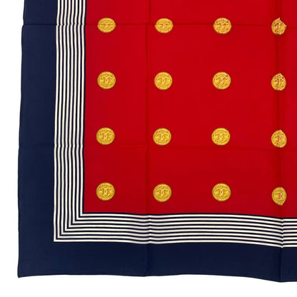 Chanel Scarf Silk CC Logo Gold Coin Pattern Red Multicolor — view 4