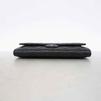 Chanel Wallet Quilted Caviar Leather Black Silver — view 2