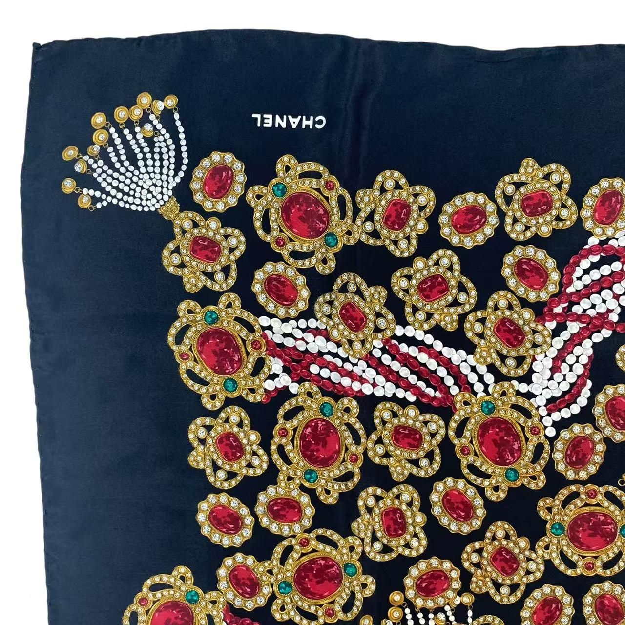 Chanel Scarf Silk Pattern Black Multicolor — view 2