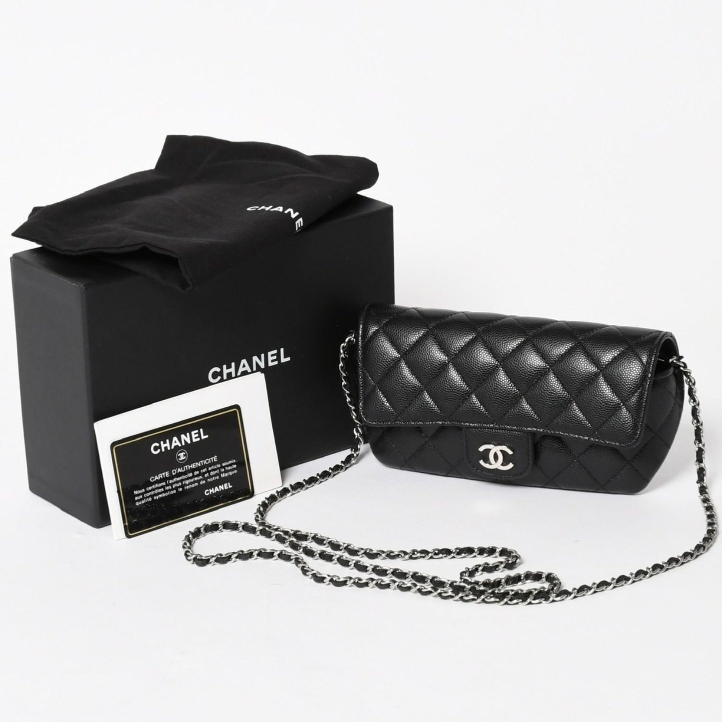 Chanel Classic Eyewear Case CC Logo Caviar Leather Black Silver