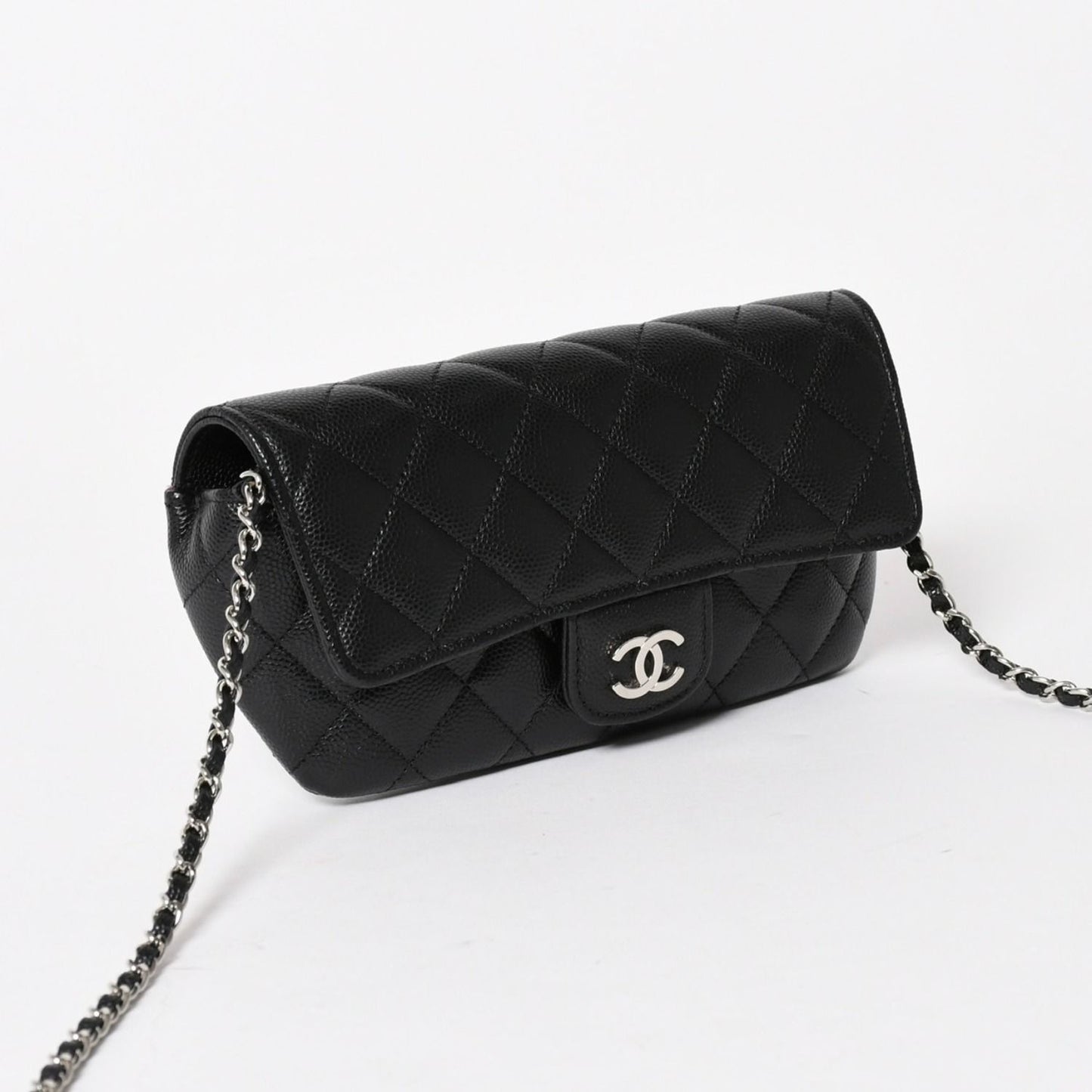 Chanel Classic Eyewear Case CC Logo Caviar Leather Black Silver — view 4