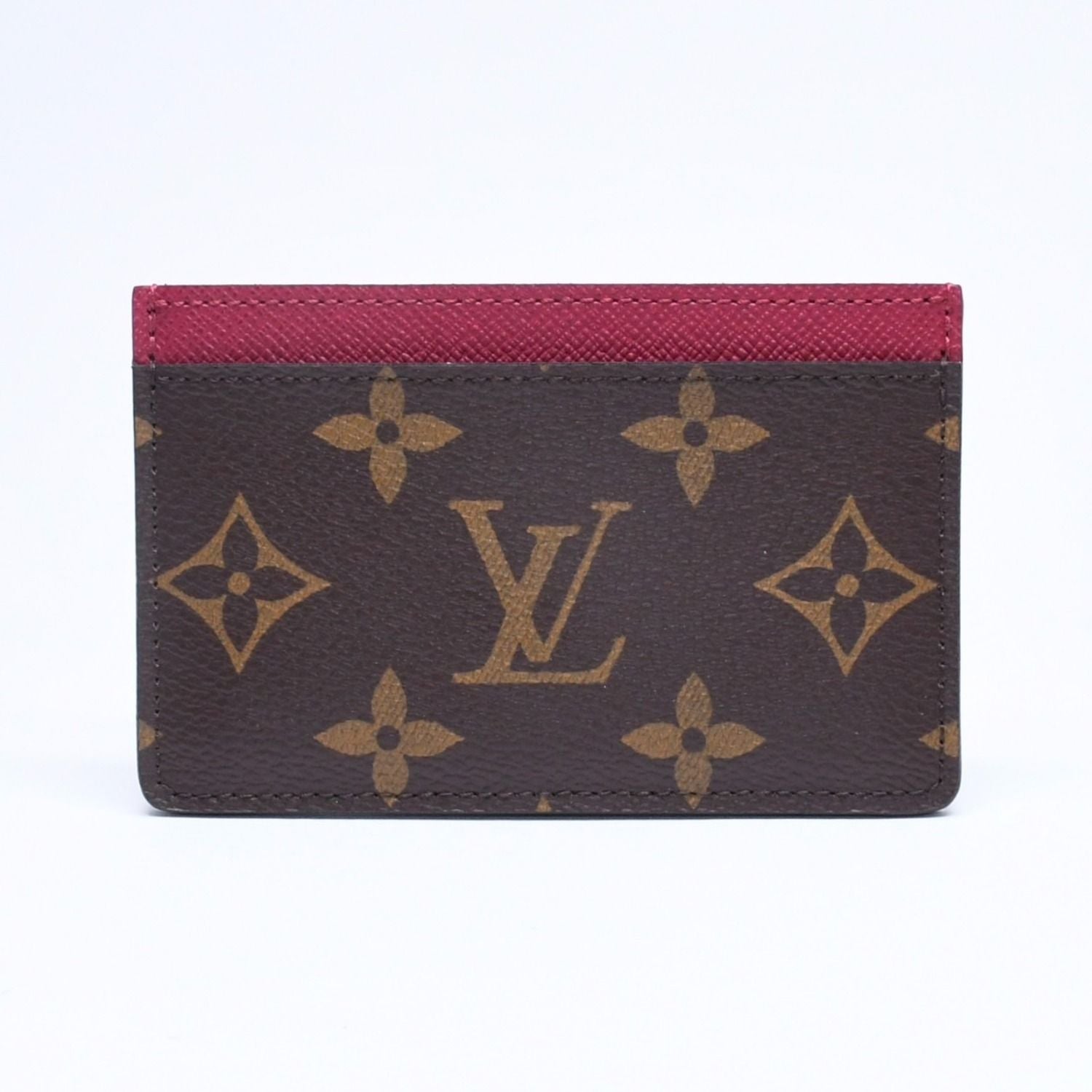 Louis Vuitton Card Case Porte Cartes Simple Monogram Canvas Brown Fuchsia — view 2