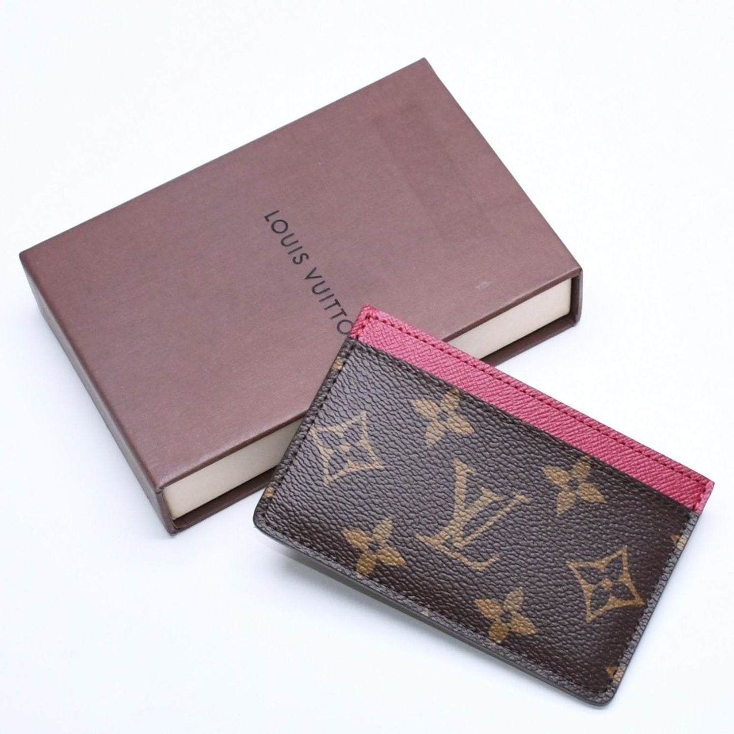 Louis Vuitton Card Case Porte Cartes Simple Monogram Canvas Brown Fuchsia