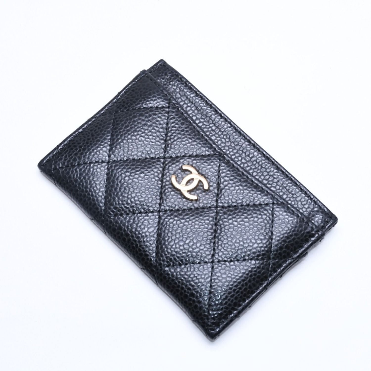 Chanel Classic Card Case Caviar Leather Quilted Black CC Logo Random Serial — view 4