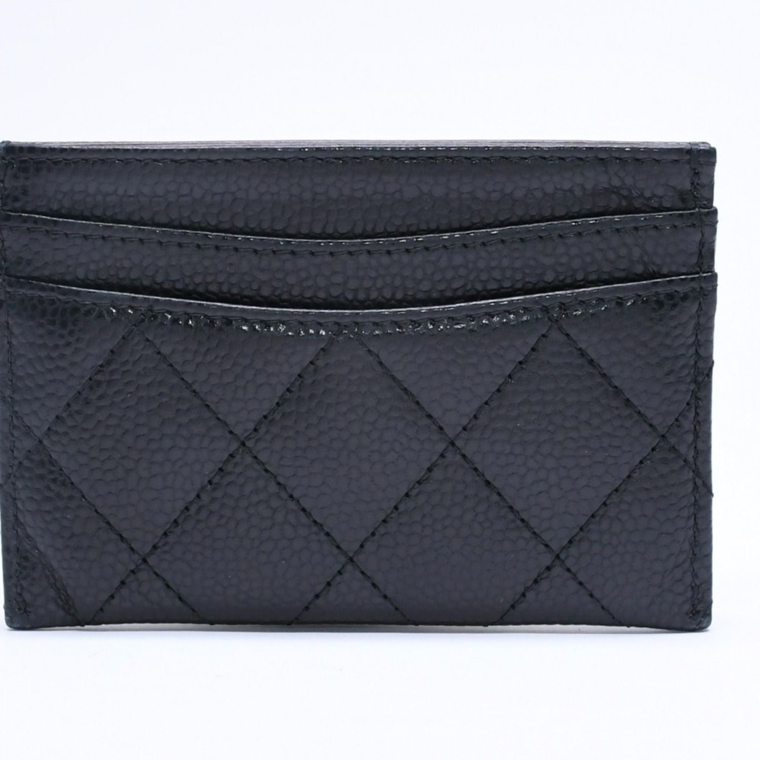 Chanel Classic Card Case Caviar Leather Quilted Black CC Logo Random Serial — view 3