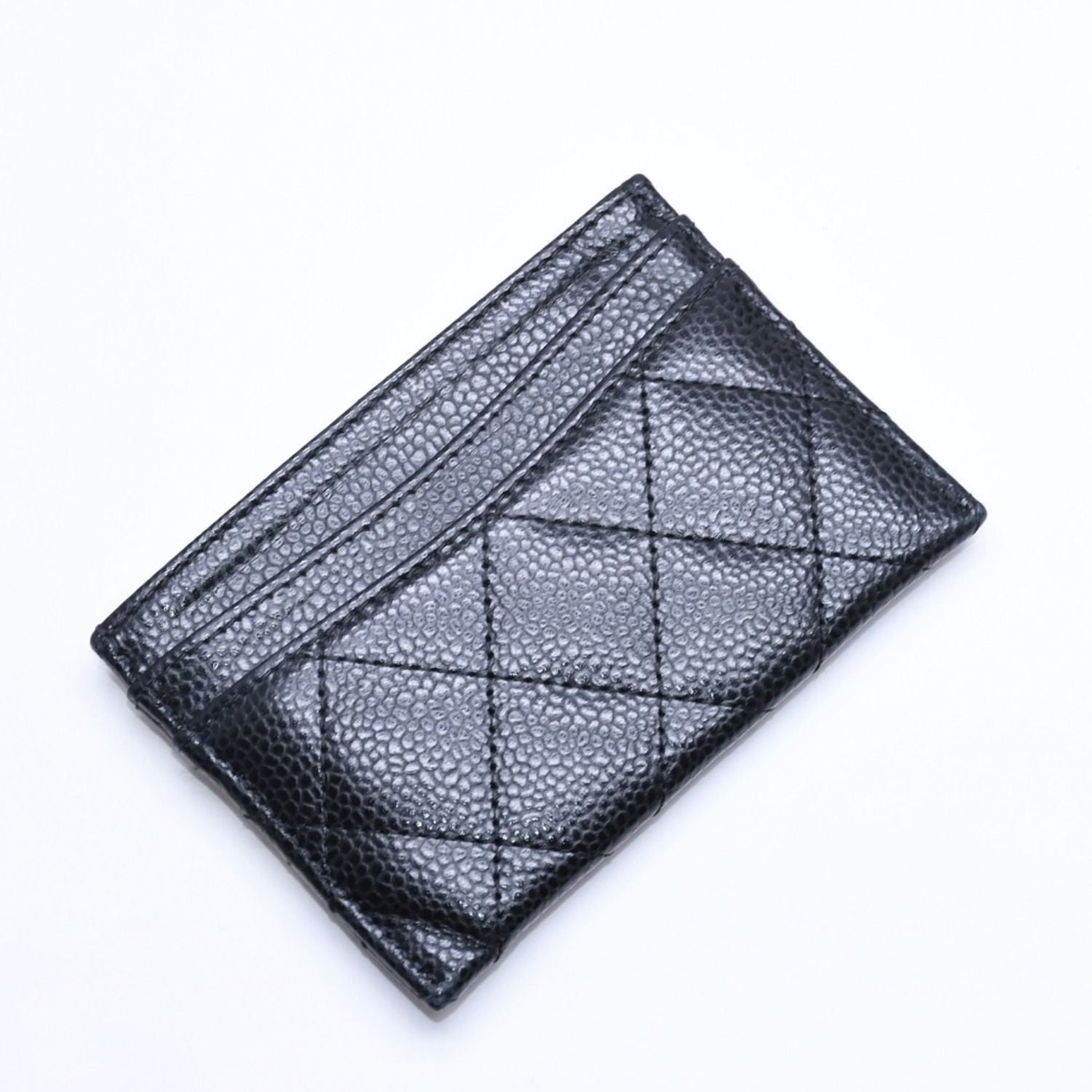 Chanel Classic Card Case Caviar Leather Quilted Black CC Logo Random Serial — view 5