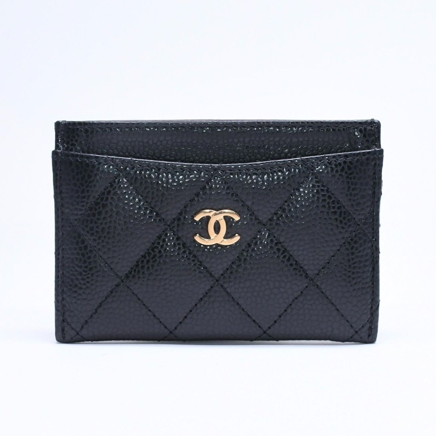 Chanel Classic Card Case Caviar Leather Quilted Black CC Logo Random Serial — view 2