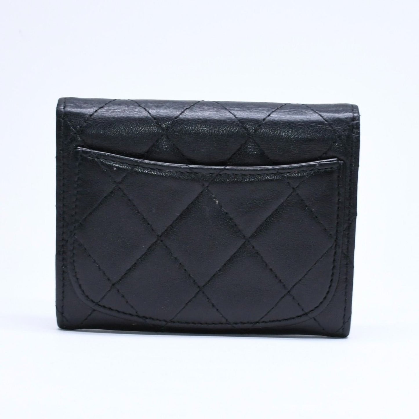 Chanel Quilted Coin Card Holder Purse CC Logo Lambskin Silver — view 2