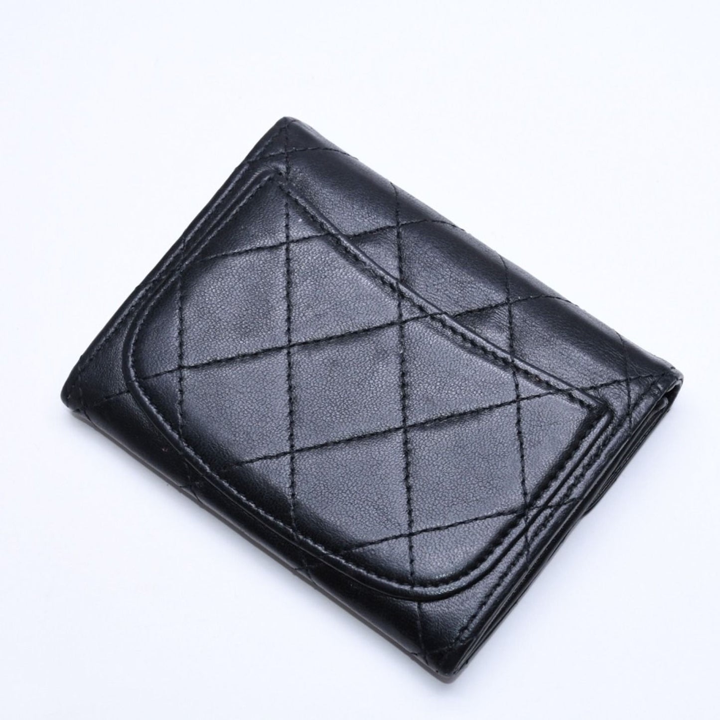 Chanel Quilted Coin Card Holder Purse CC Logo Lambskin Silver — view 4