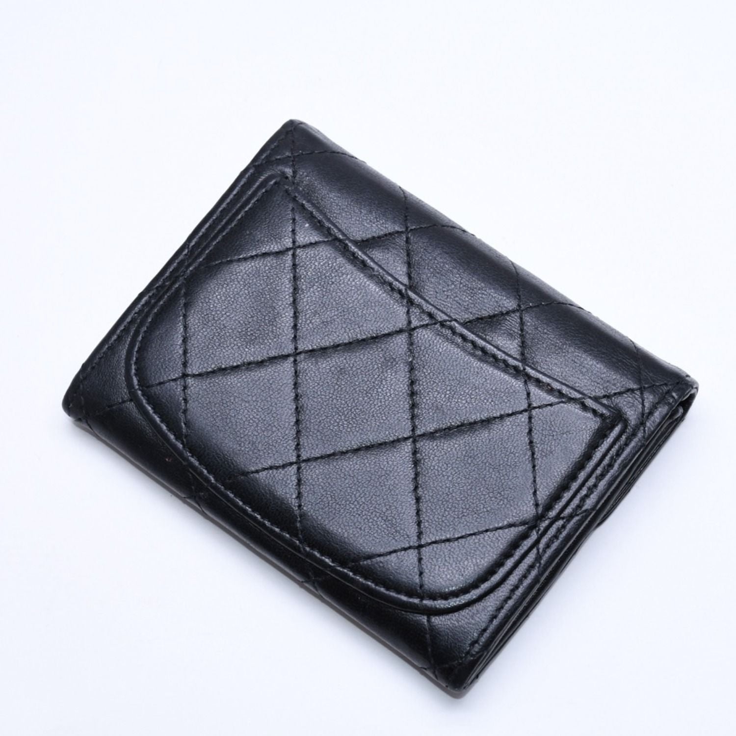 Chanel Quilted Coin Card Holder Purse CC Logo Lambskin Silver — view 4