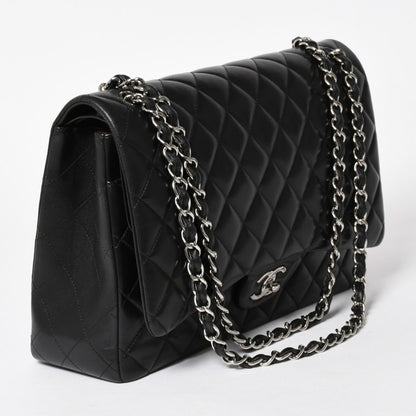 Chanel Maxi Quilted 33 Double Flap Chain Shoulder Bag CC Logo Lambskin Black — view 3