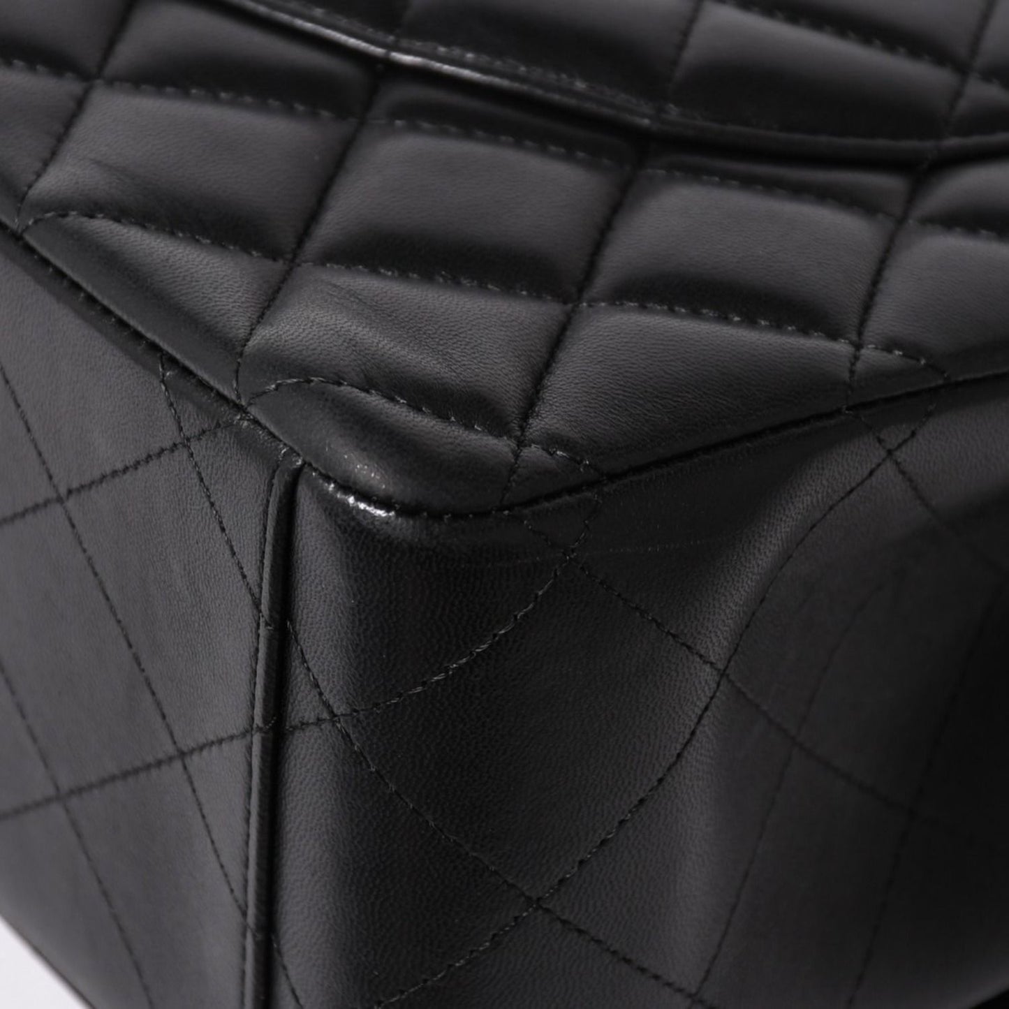 Chanel Maxi Quilted 33 Double Flap Chain Shoulder Bag CC Logo Lambskin Black — view 8