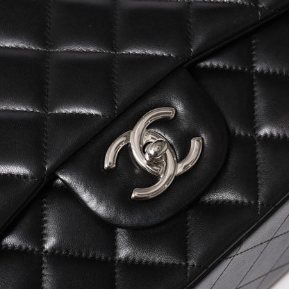 Chanel Maxi Quilted 33 Double Flap Chain Shoulder Bag CC Logo Lambskin Black — view 5