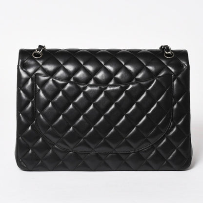 Chanel Maxi Quilted 33 Double Flap Chain Shoulder Bag CC Logo Lambskin Black — view 2