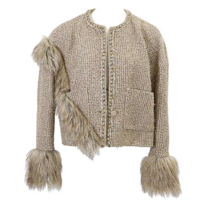 Chanel Tweed Bijou CC Logo Button Collarless Jacket 38