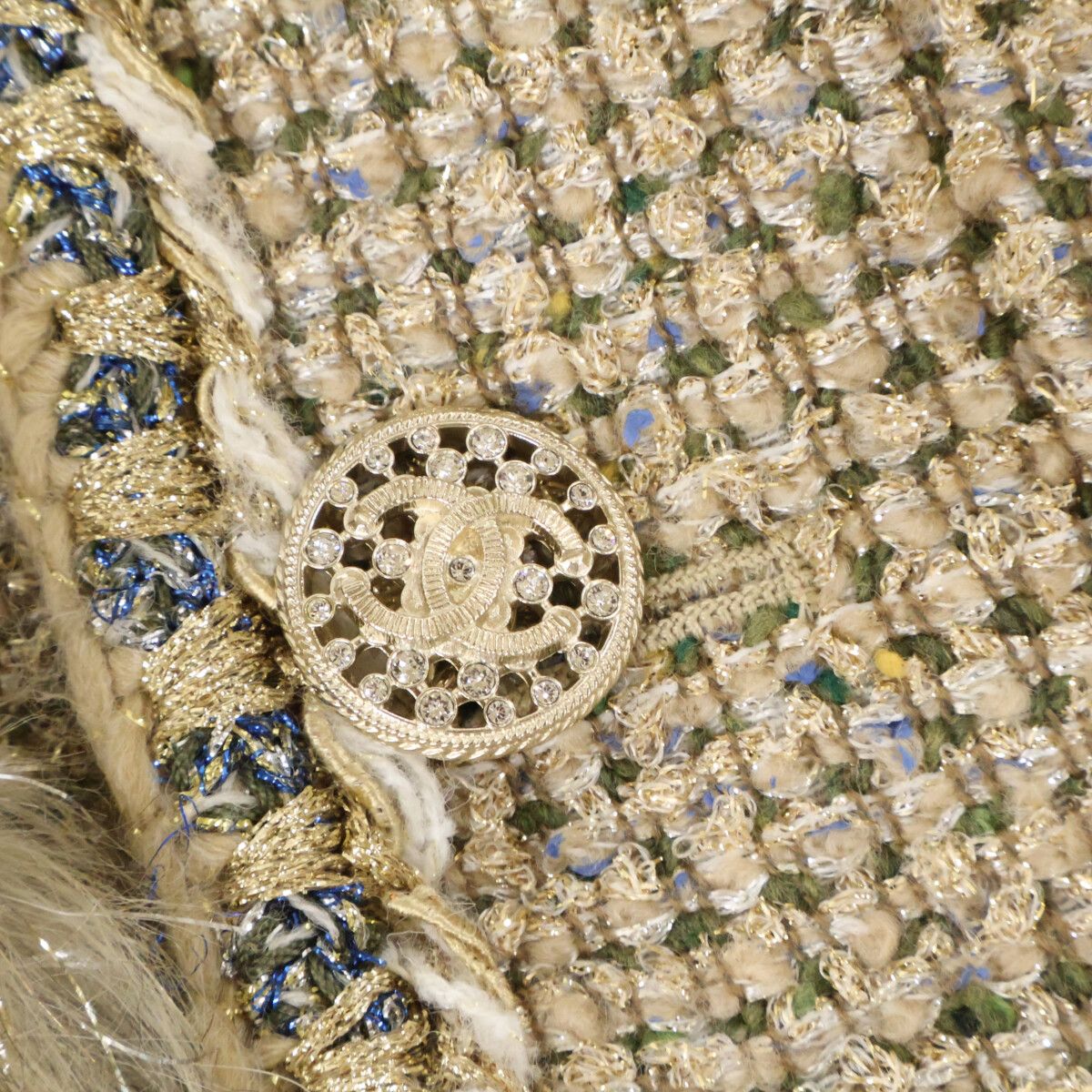 Chanel Tweed Bijou CC Logo Button Collarless Jacket 38 — view 9