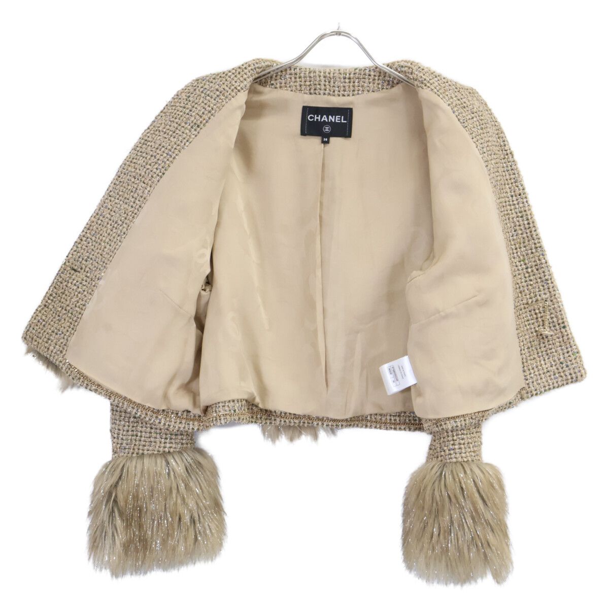 Chanel Tweed Bijou CC Logo Button Collarless Jacket 38 — view 5