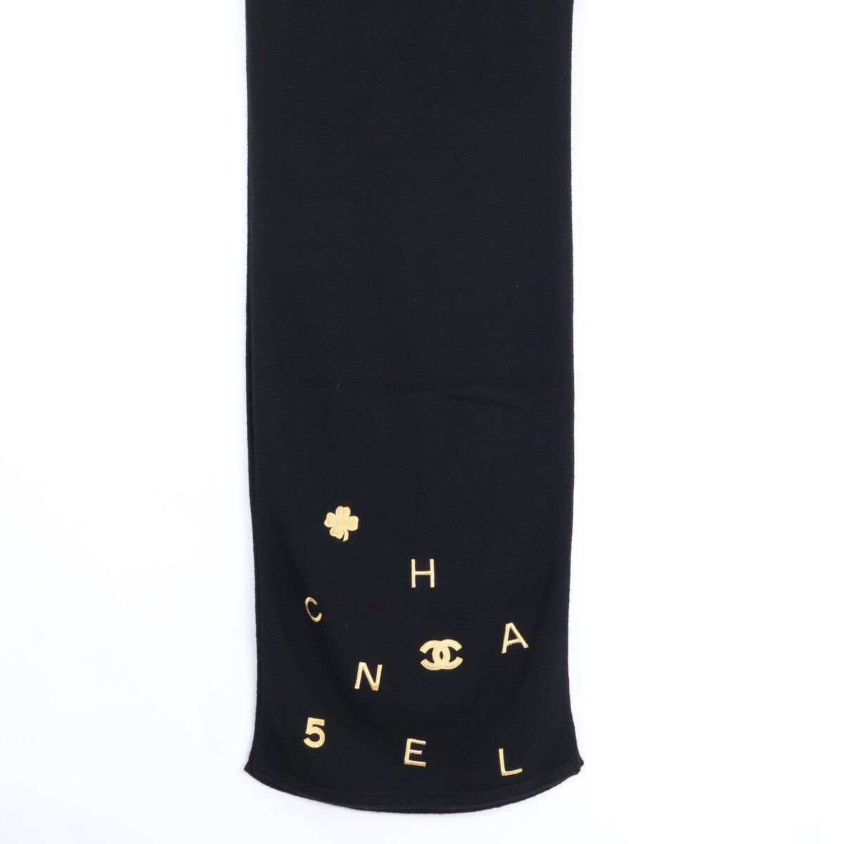 Chanel Clover CC Logo Embroidery Cashmere Scarf — view 3