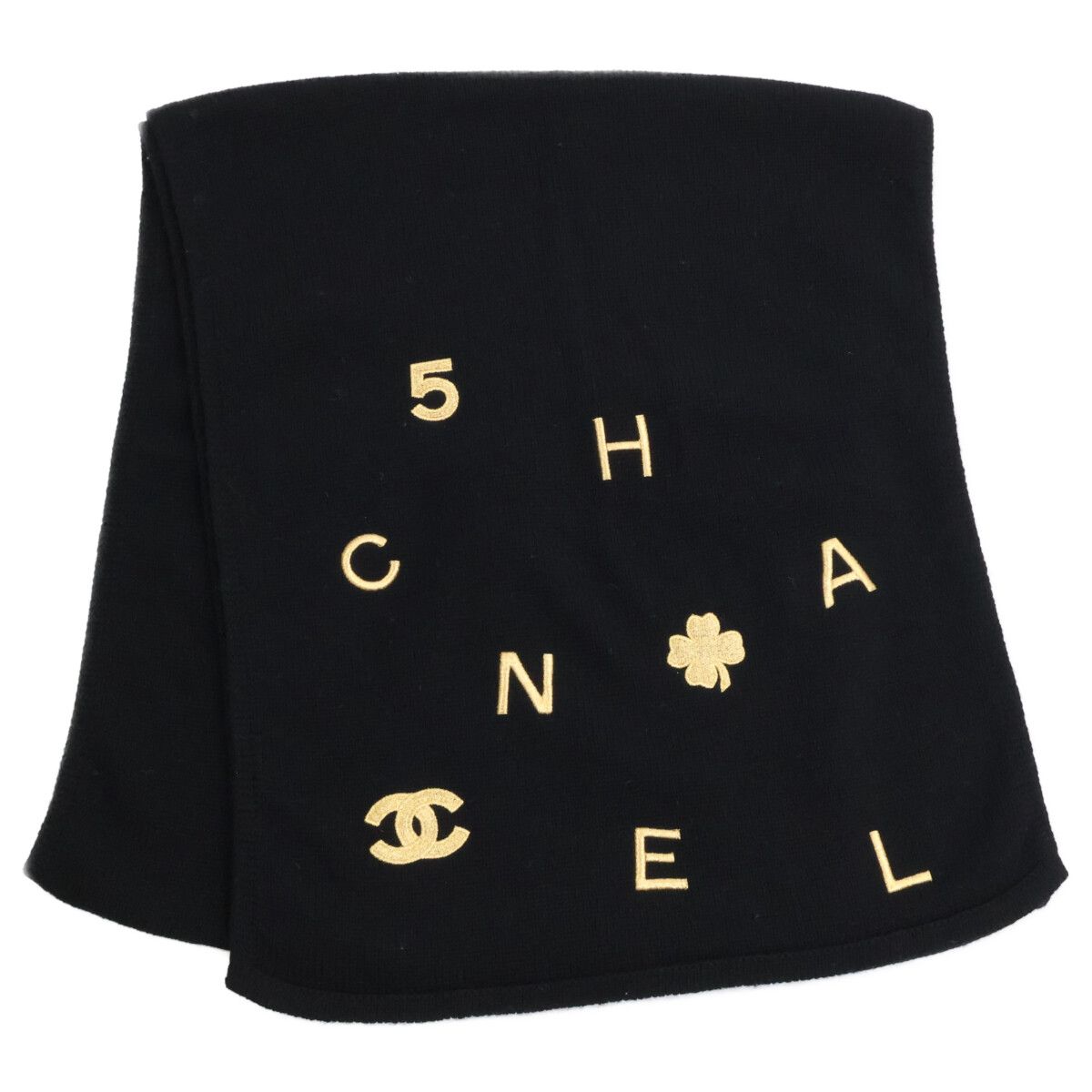 Chanel Clover CC Logo Embroidery Cashmere Scarf